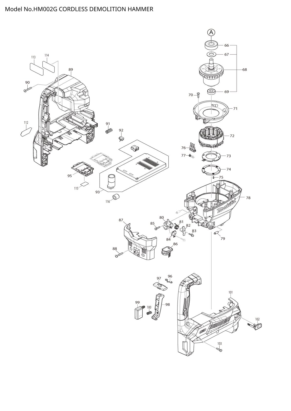 Pièces détachées marteau piqueur sans fil Makita HM002G