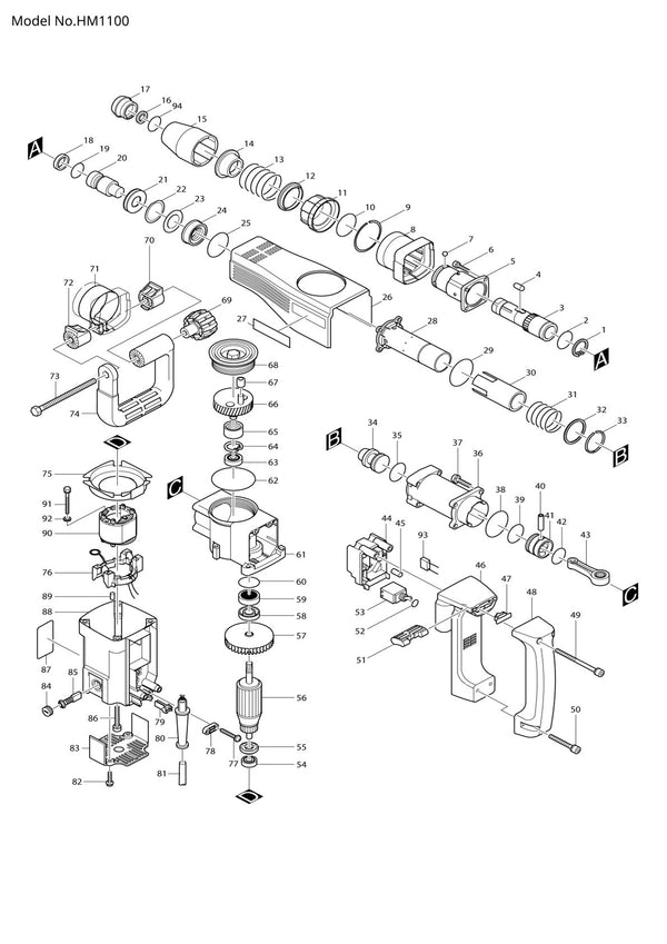 Pièces détachées marteau piqueur Makita HM1100