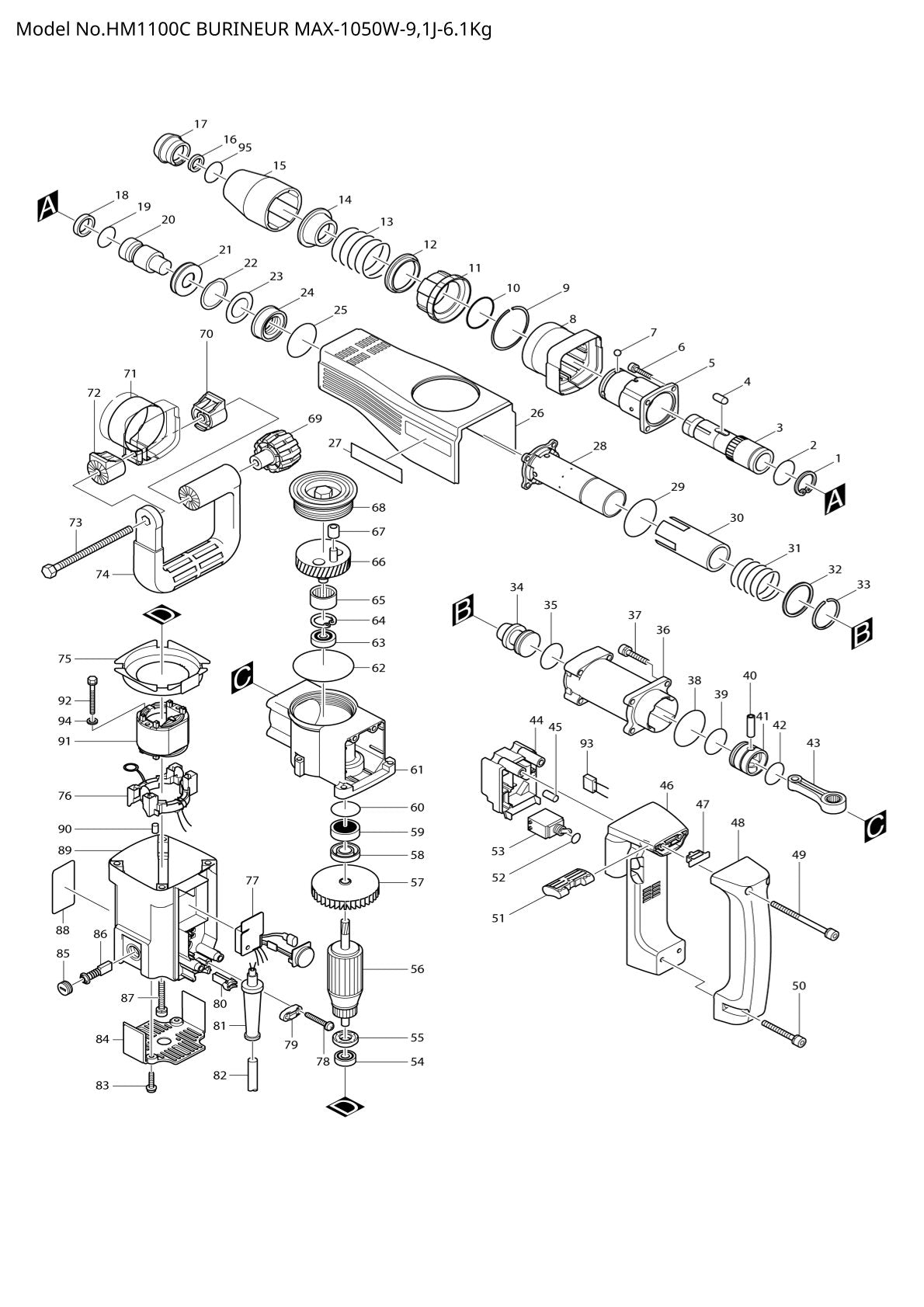 Pièces détachées marteau piqueur Makita HM1100C