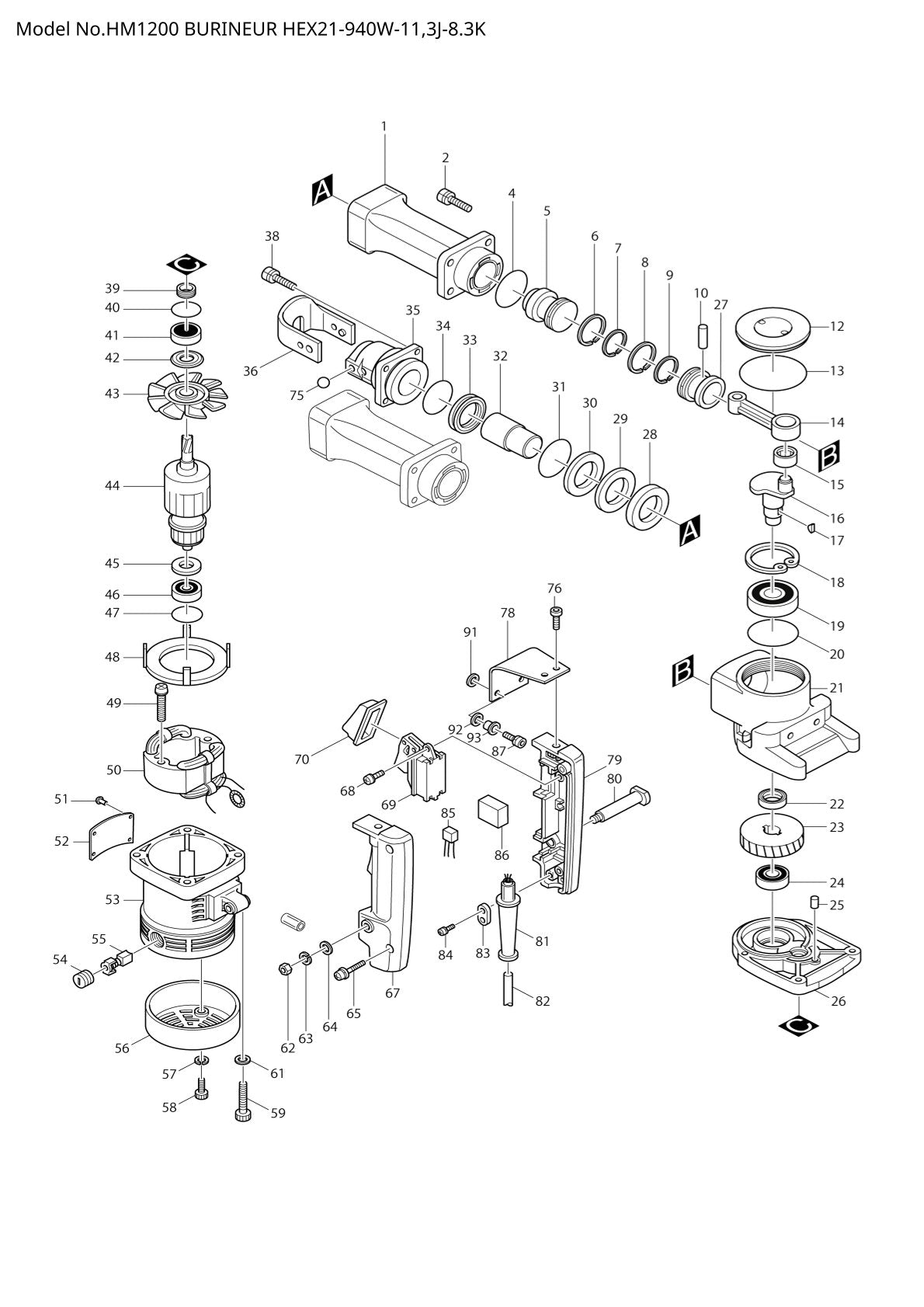 Pièces détachées marteau piqueur Makita HM1200