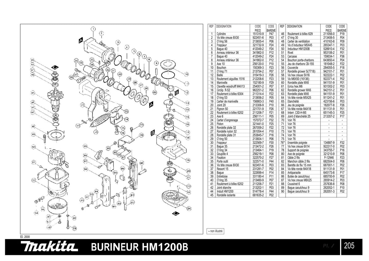 Pièces détachées marteau piqueur Makita HM1200B