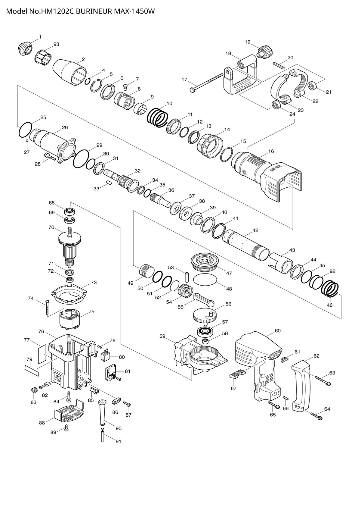 Pièces détachées marteau piqueur Makita HM1202C