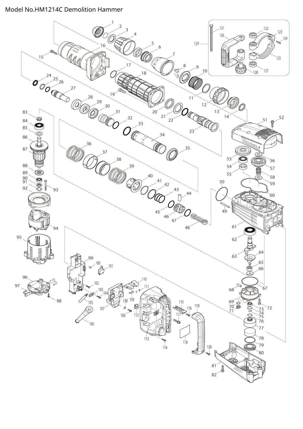 Pièces détachées marteau piqueur Makita HM1214C
