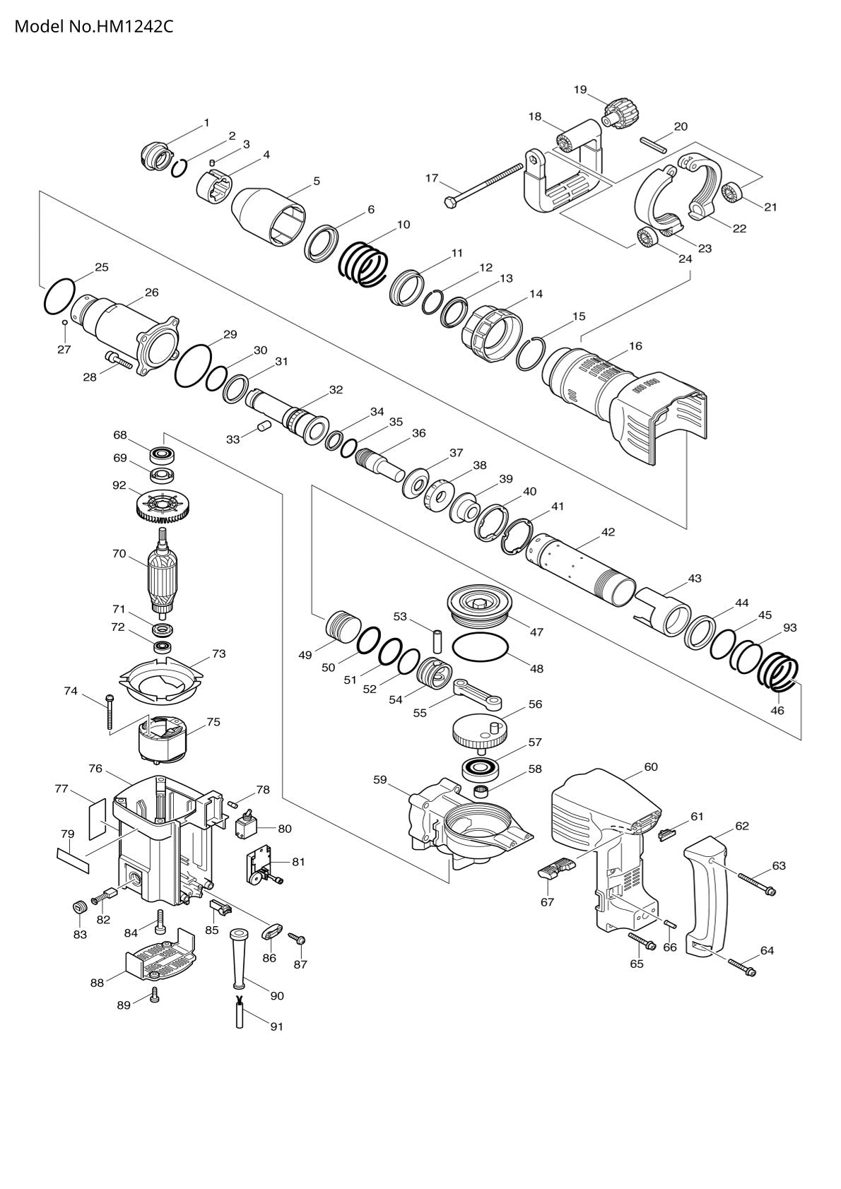 Pièces détachées marteau piqueur Makita HM1242C