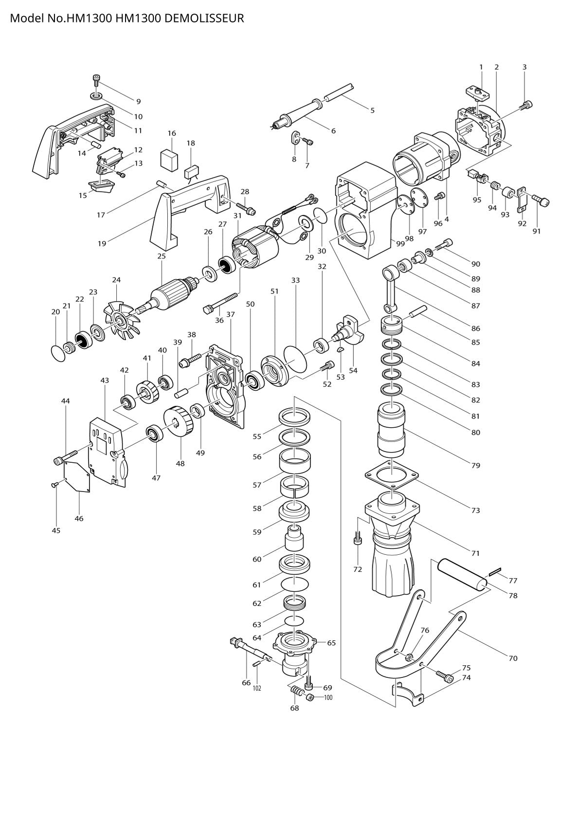 Pièces détachées marteau piqueur Makita HM1300
