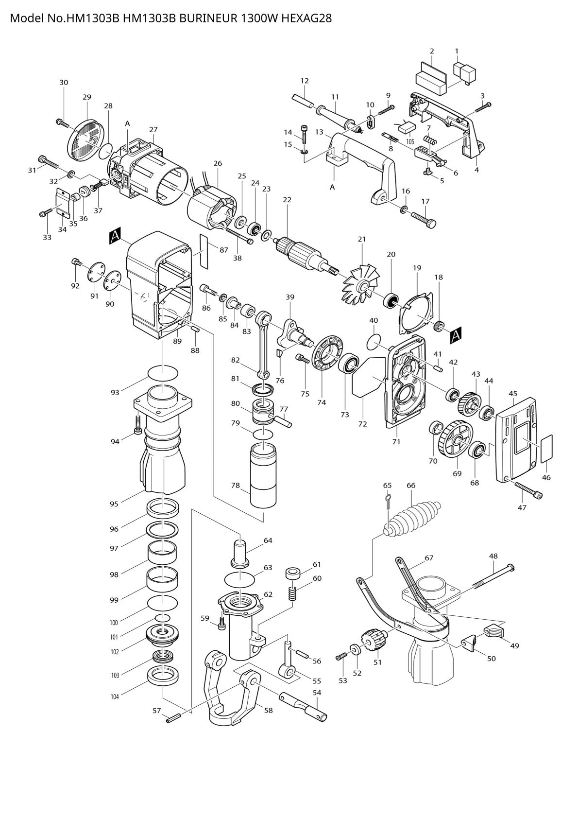 Pièces détachées marteau piqueur Makita HM1303B