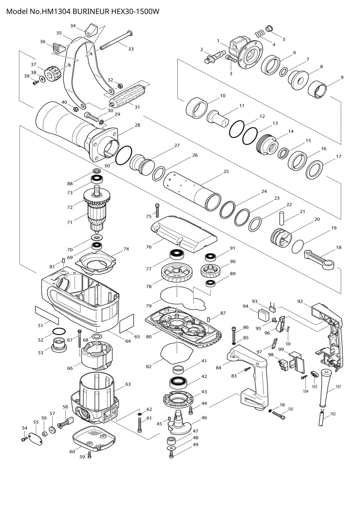 Pièces détachées marteau piqueur Makita HM1304
