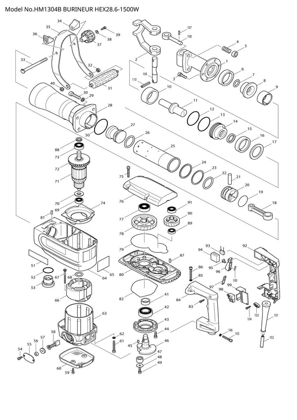 Pièces détachées marteau piqueur Makita HM1304B