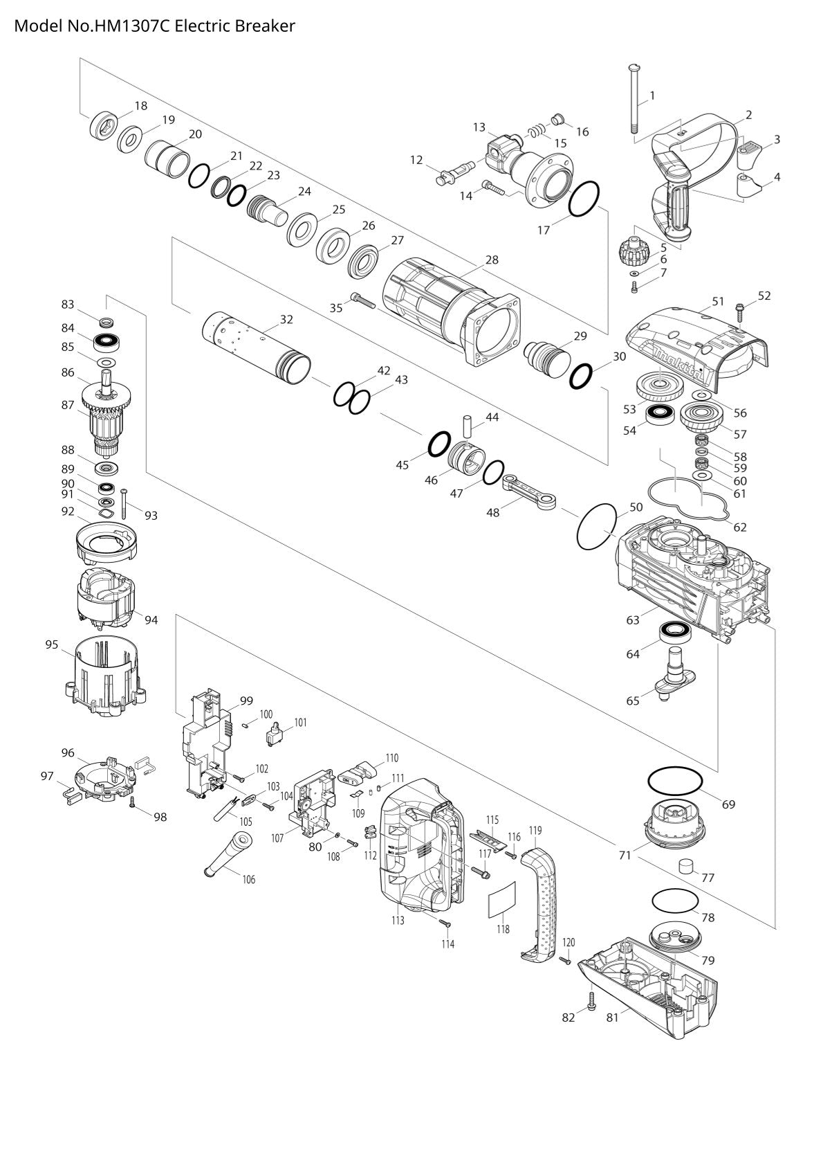Pièces détachées marteau piqueur Makita HM1307C