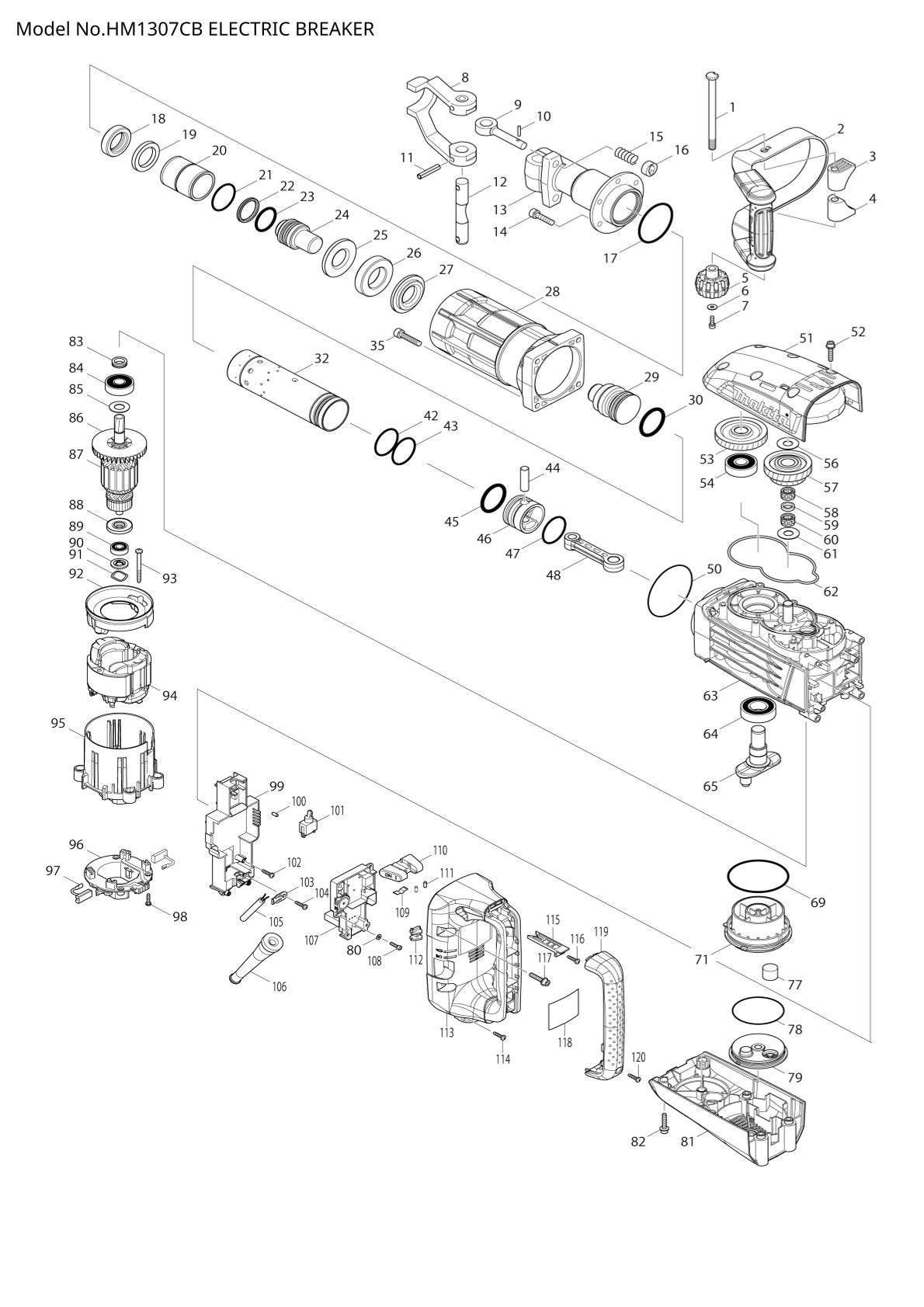 Pièces détachées marteau piqueur Makita HM1307CB
