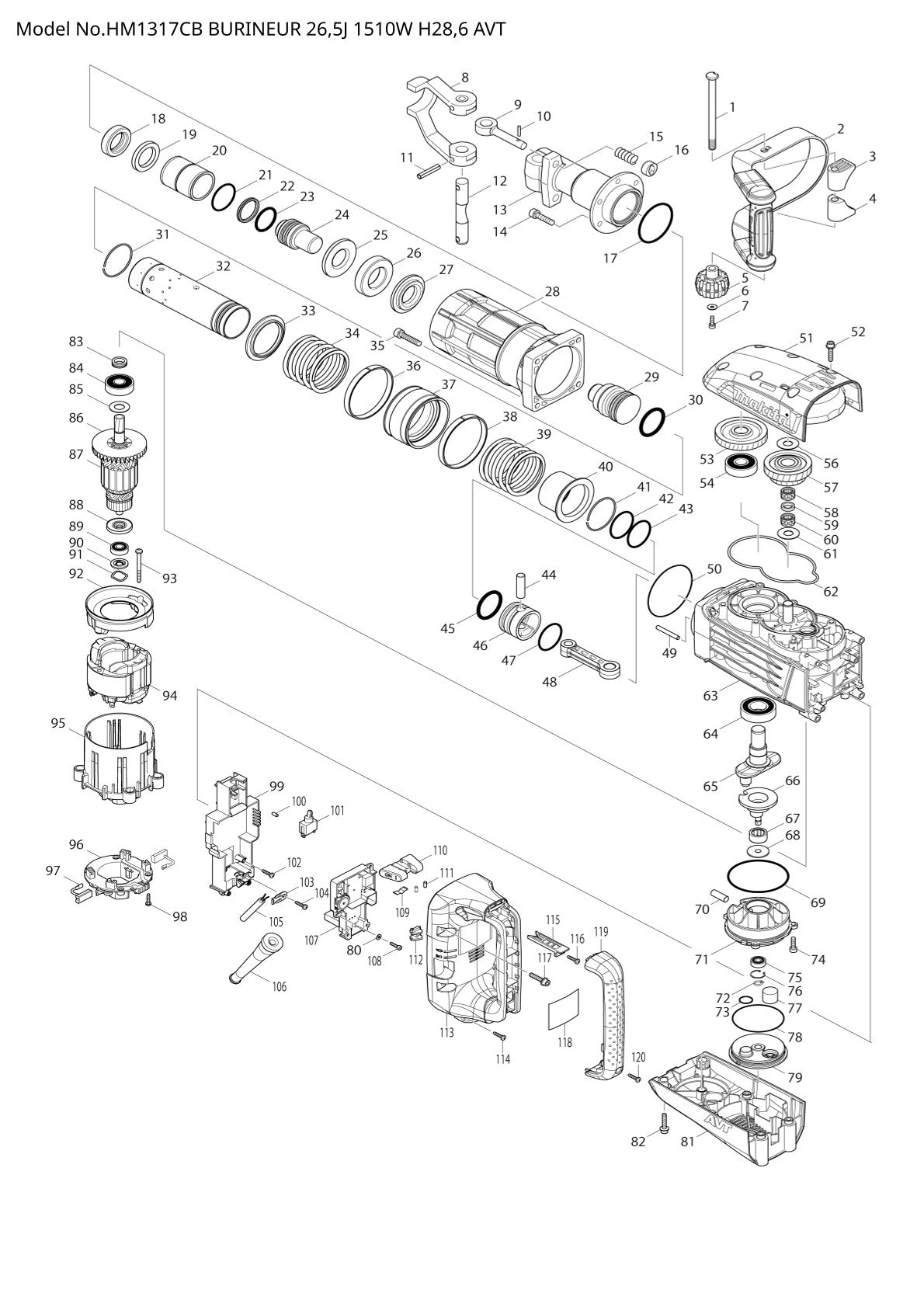 Pièces détachées marteau piqueur Makita HM1317CB