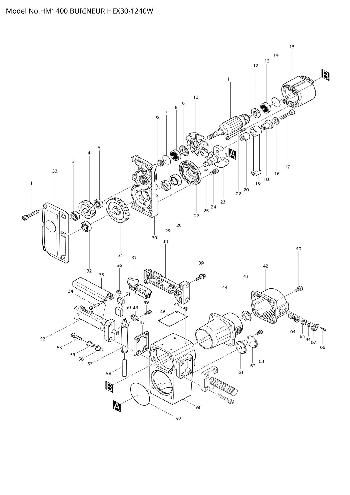 Pièces détachées marteau piqueur Makita HM1400