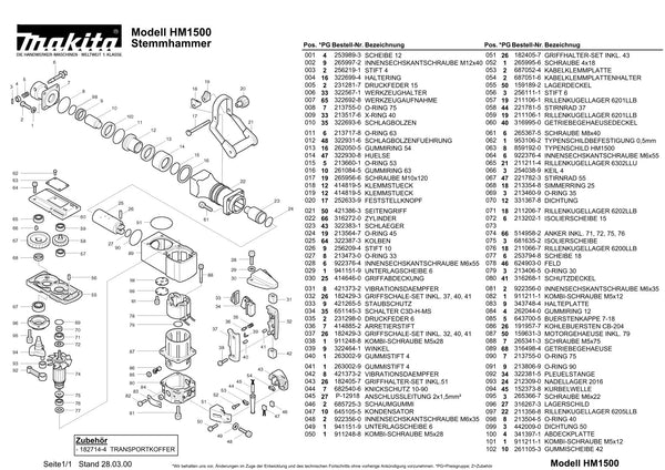 Pièces détachées marteau piqueur Makita HM1500