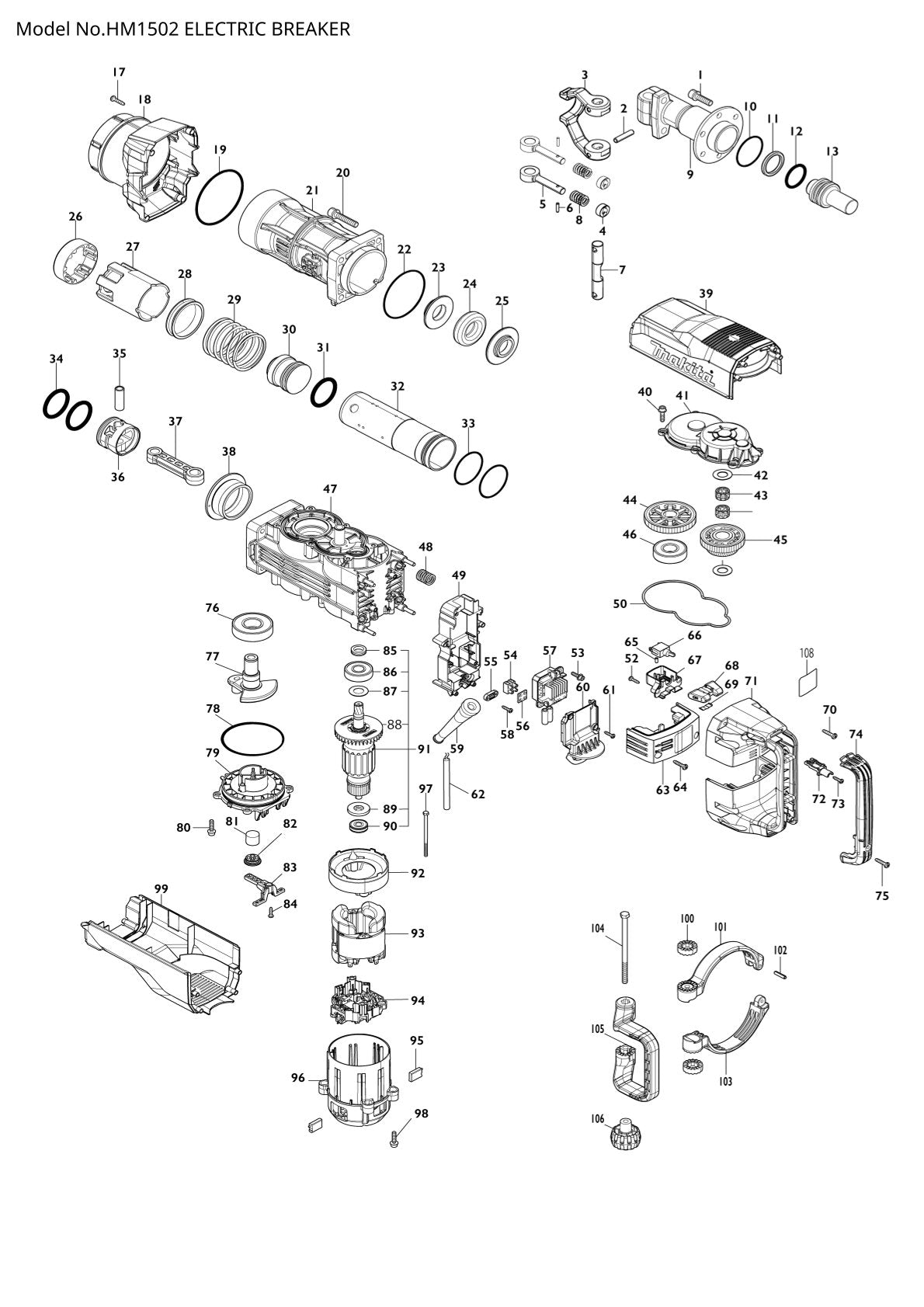 Pièces détachées marteau piqueur Makita HM1502