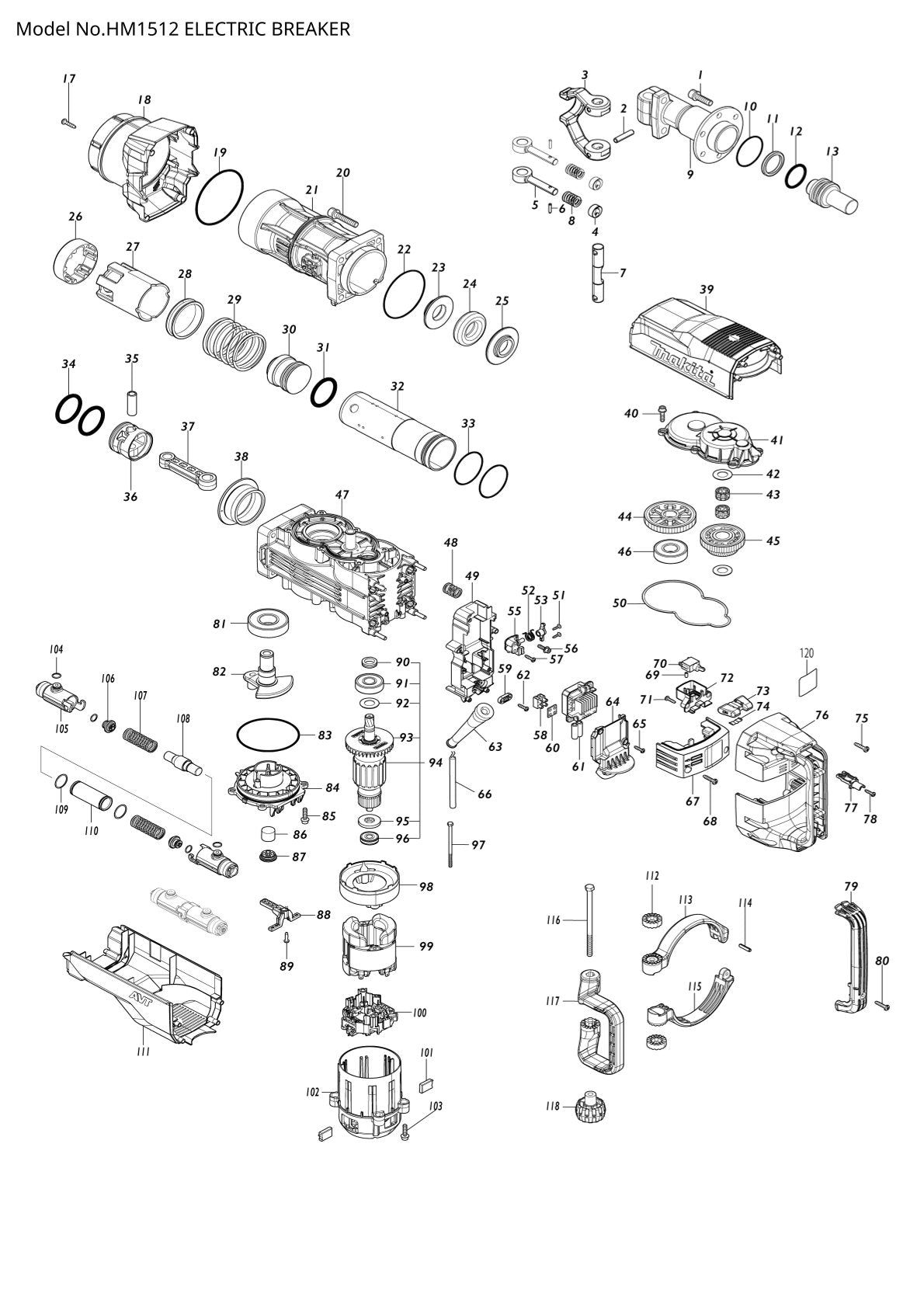 Pièces détachées marteau piqueur Makita HM1512