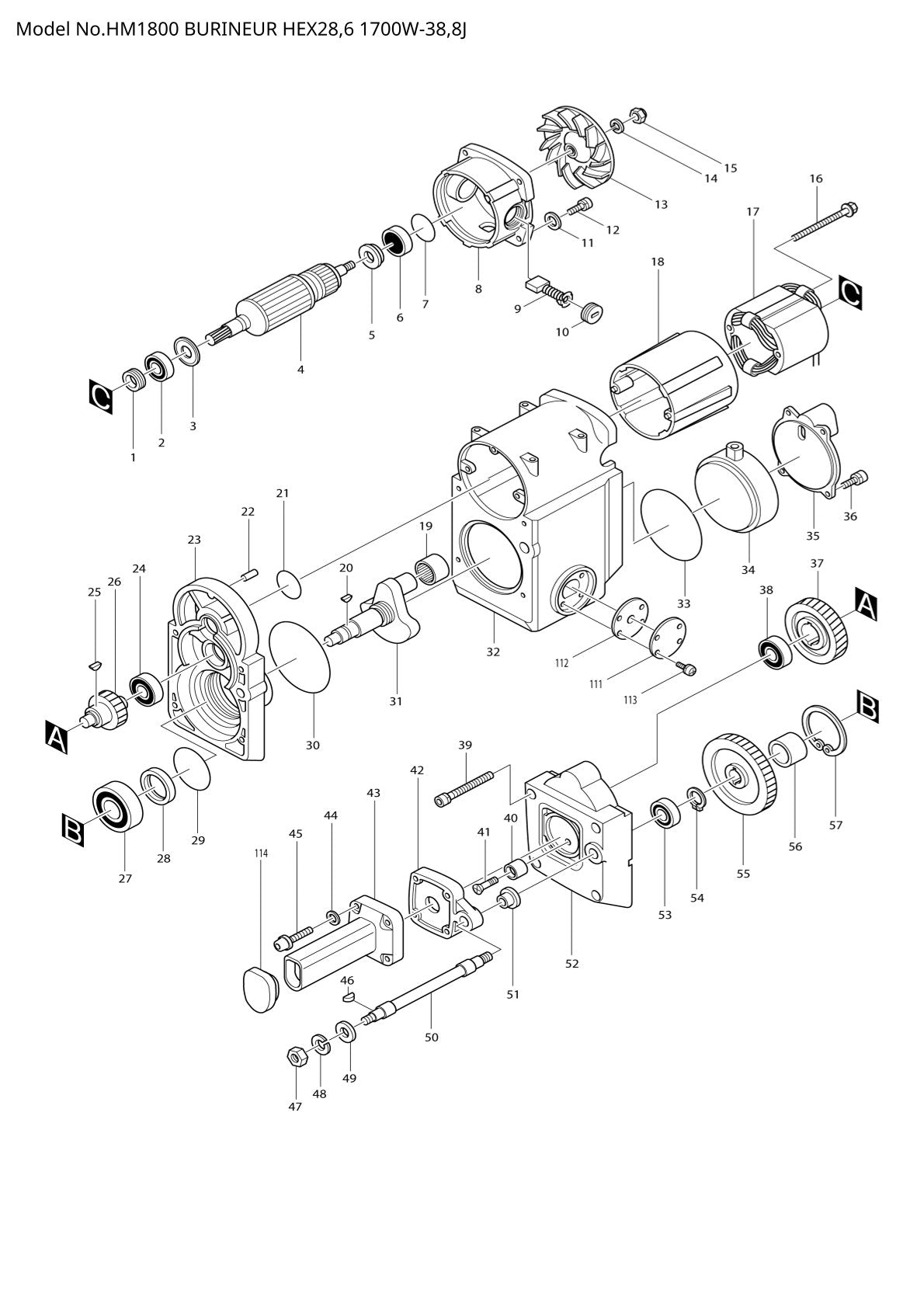 Pièces détachées marteau piqueur Makita HM1800