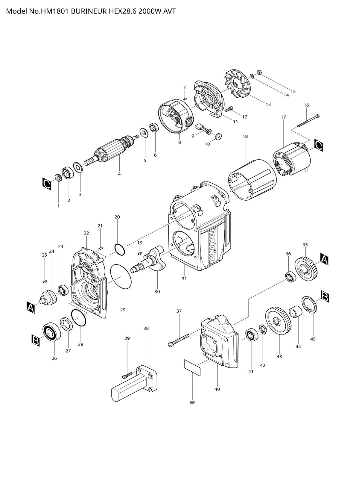 Pièces détachées marteau piqueur Makita HM1801