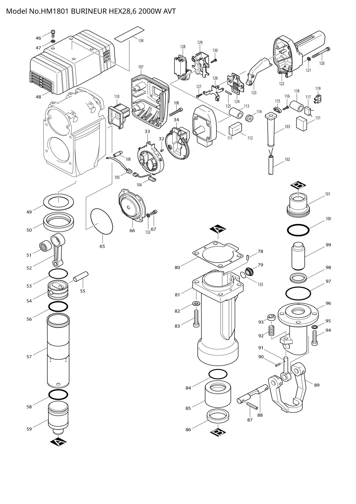 Pièces détachées marteau piqueur Makita HM1801