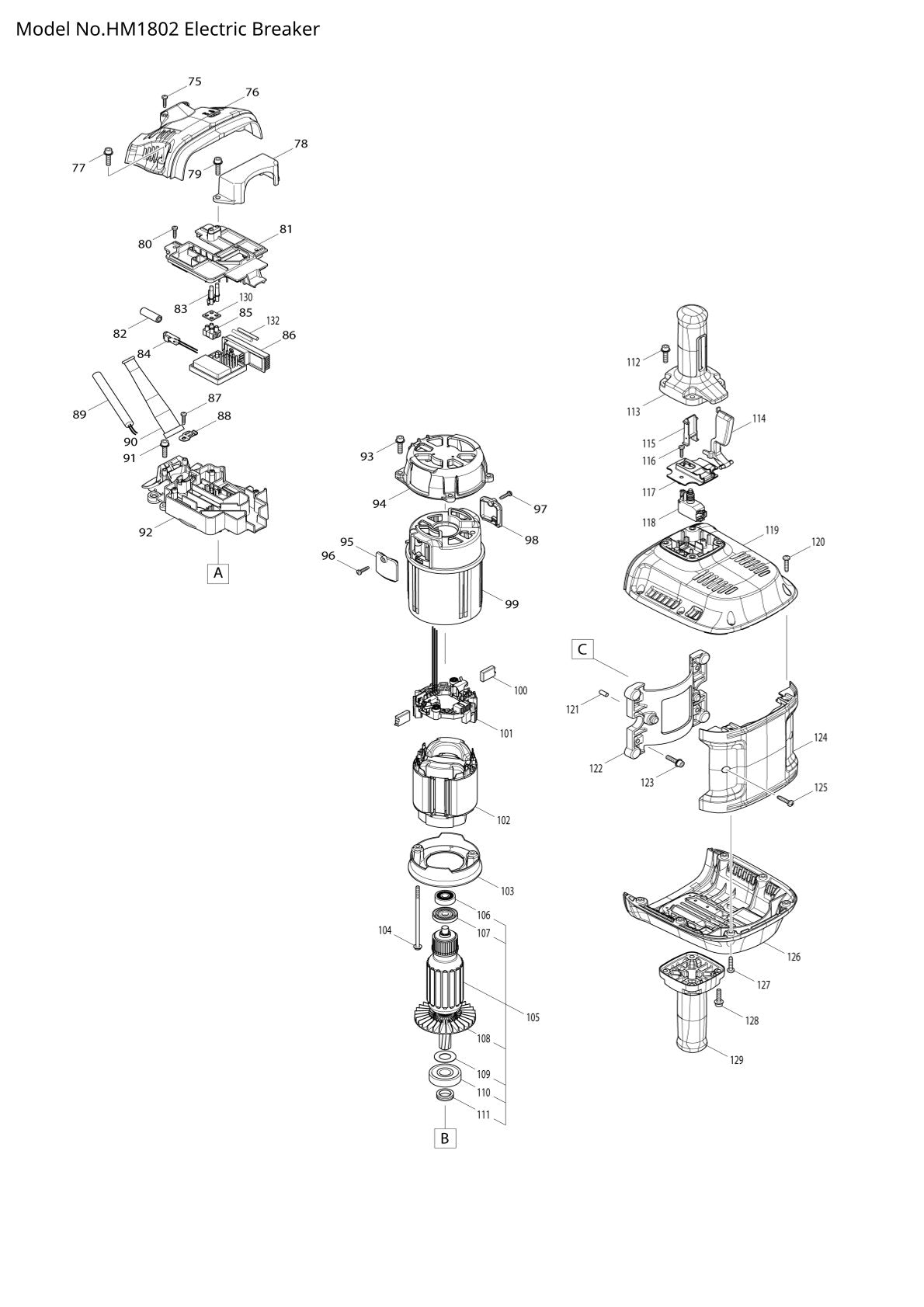 Pièces détachées marteau piqueur Makita HM1802