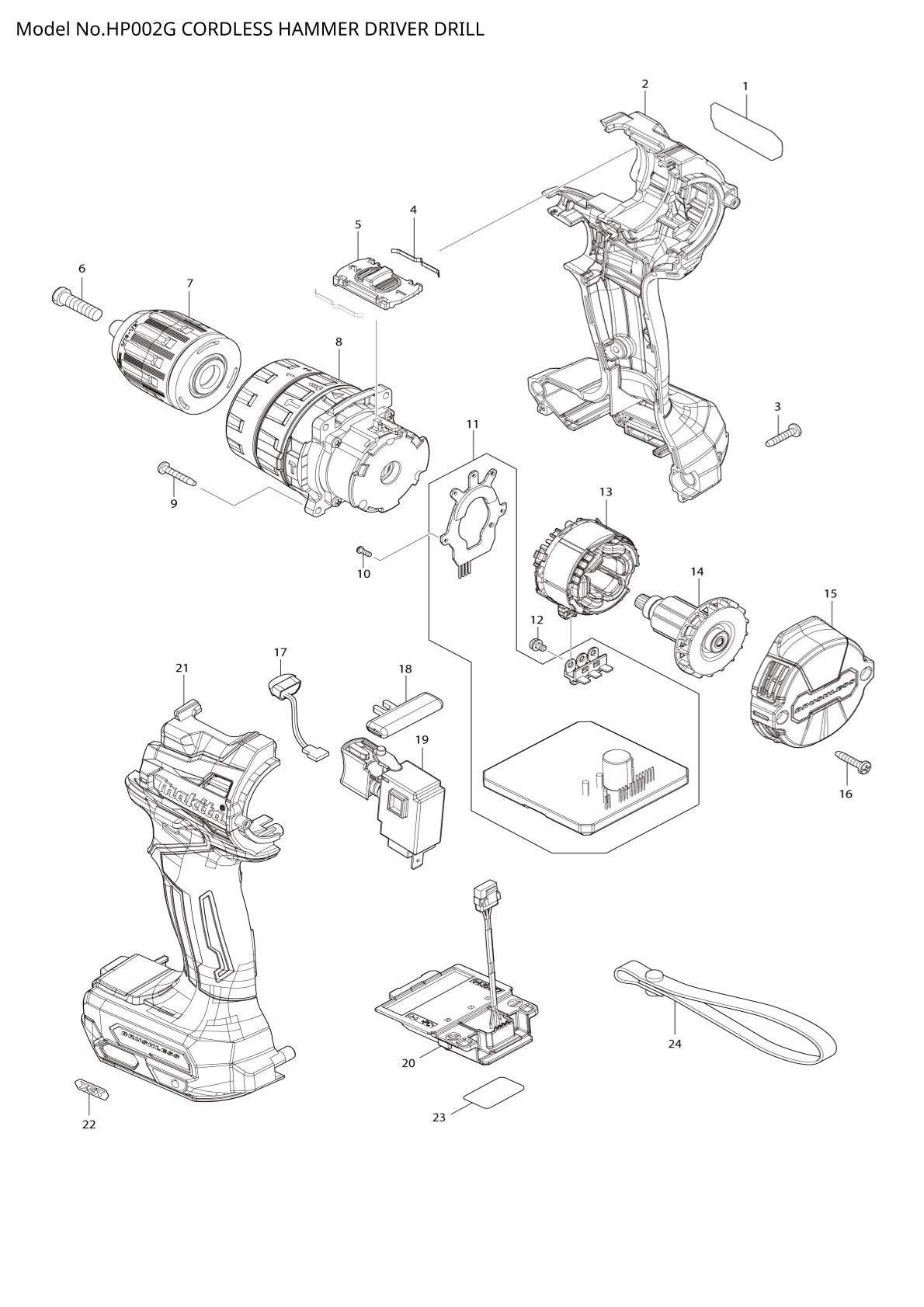 Pièces détachées perceuse-visseuse à percussion sans fil Makita HP002G