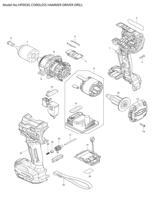 Pièces détachées perceuse-visseuse à percussion sans fil Makita HP003G