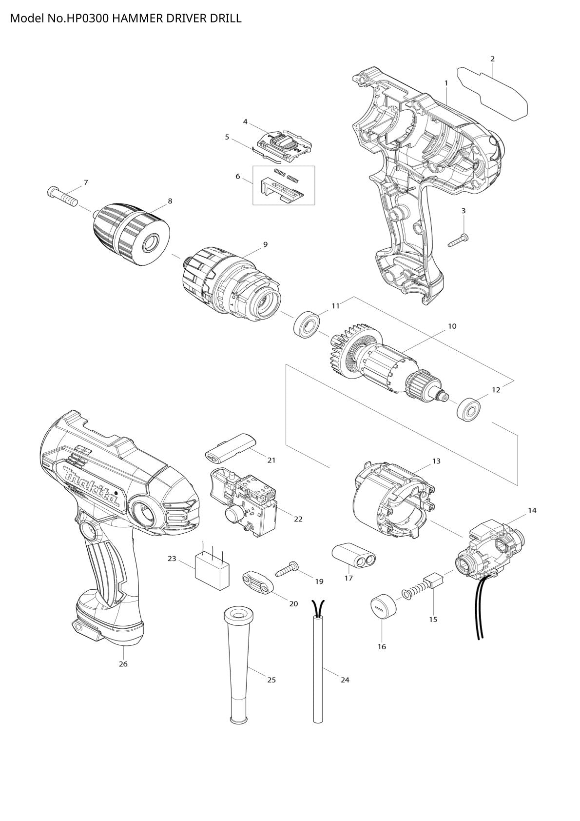 Pièces détachées perceuse à percussion Makita HP0300