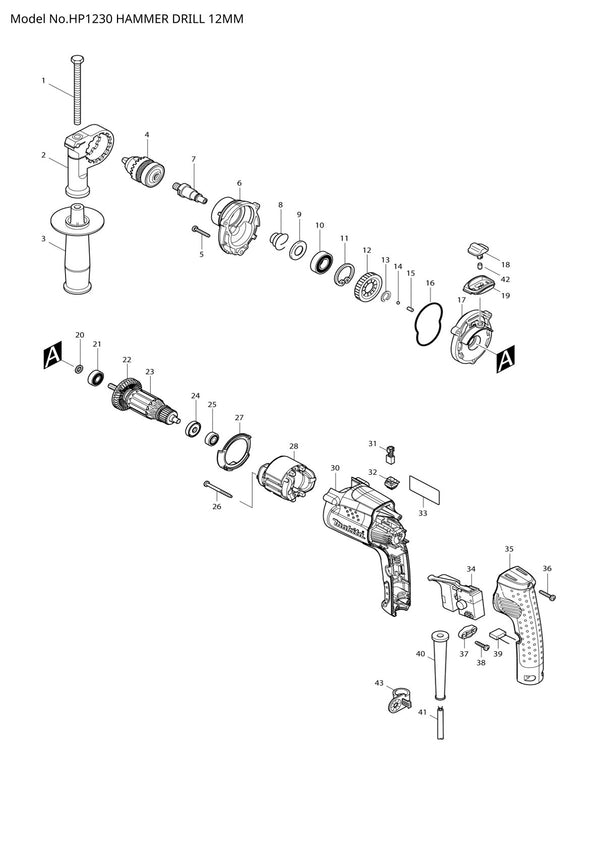 Pièces détachées perceuse à percussion Makita HP1230