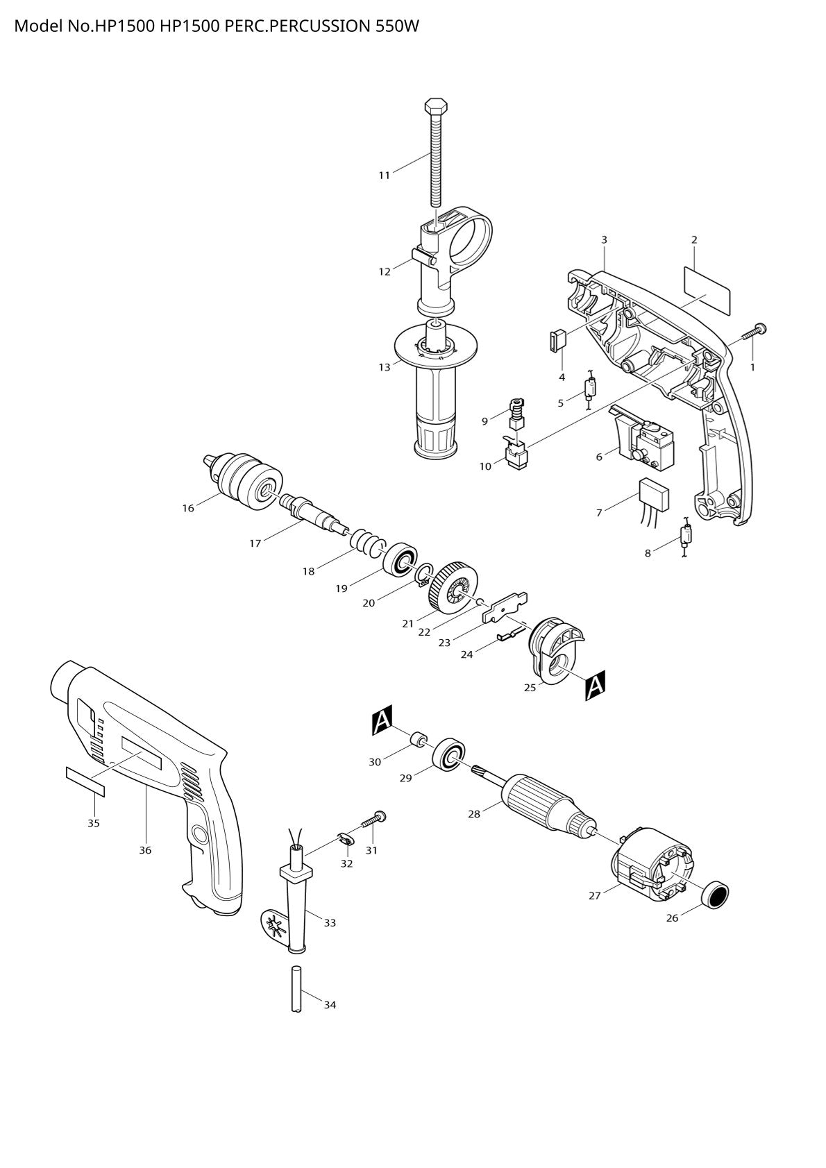 Pièces détachées perceuse à percussion Makita HP1500