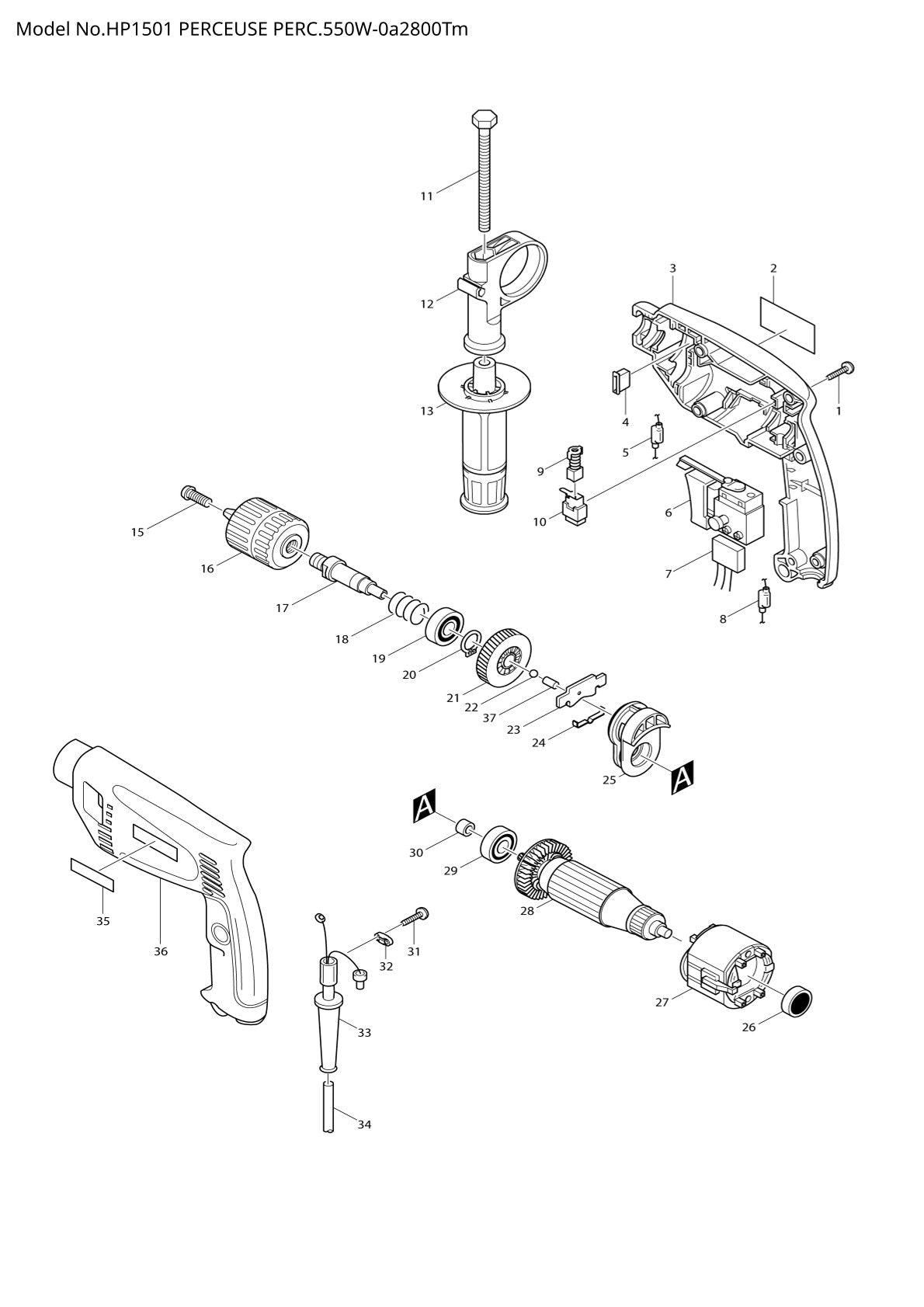 Pièces détachées perceuse à percussion Makita HP1501