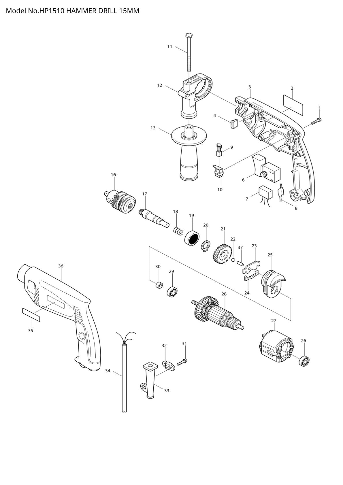Pièces détachées perceuse à percussion Makita HP1510