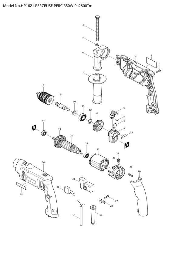 Pièces détachées perceuse à percussion Makita HP1621