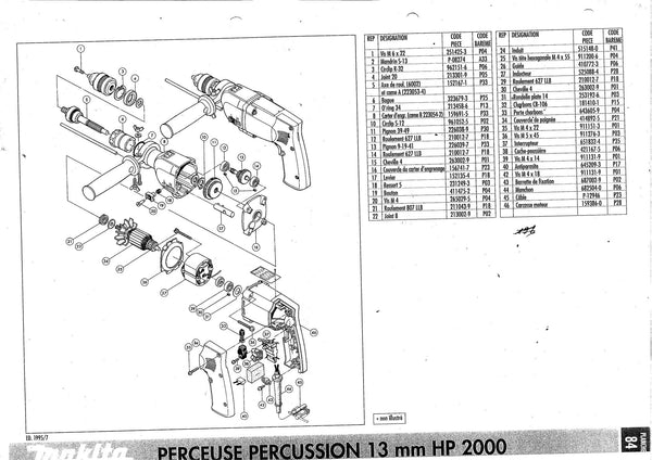 Pièces détachées perceuse à percussion Makita HP2000