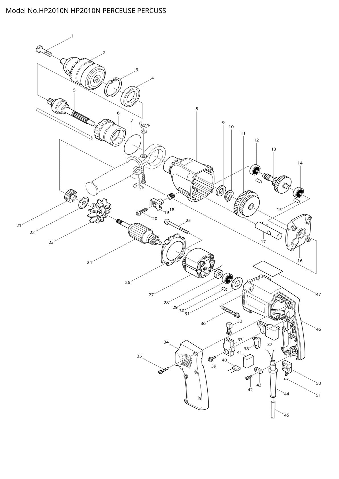 Pièces détachées perceuse à percussion Makita HP2010N
