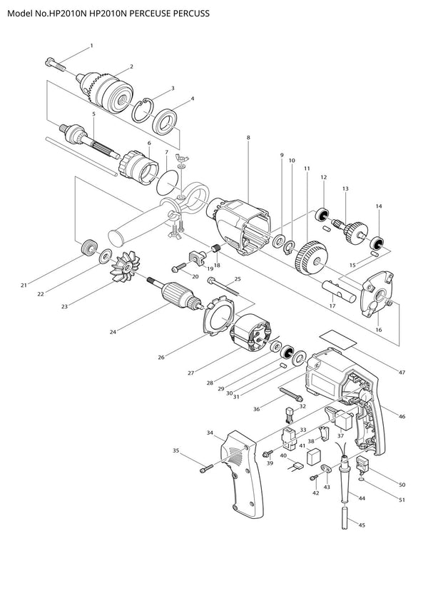 Pièces détachées perceuse à percussion Makita HP2010N