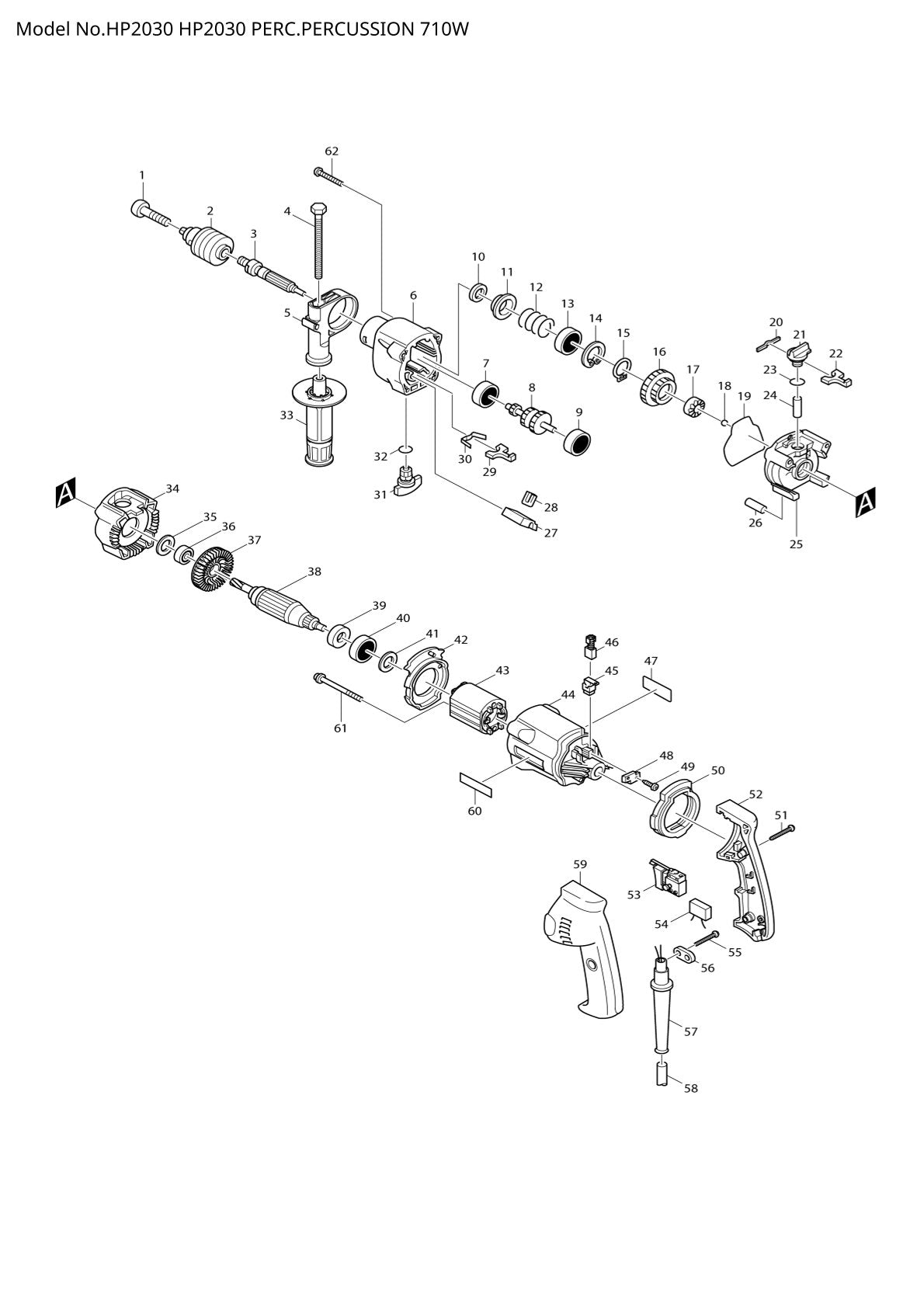 Pièces détachées perceuse à percussion Makita HP2030