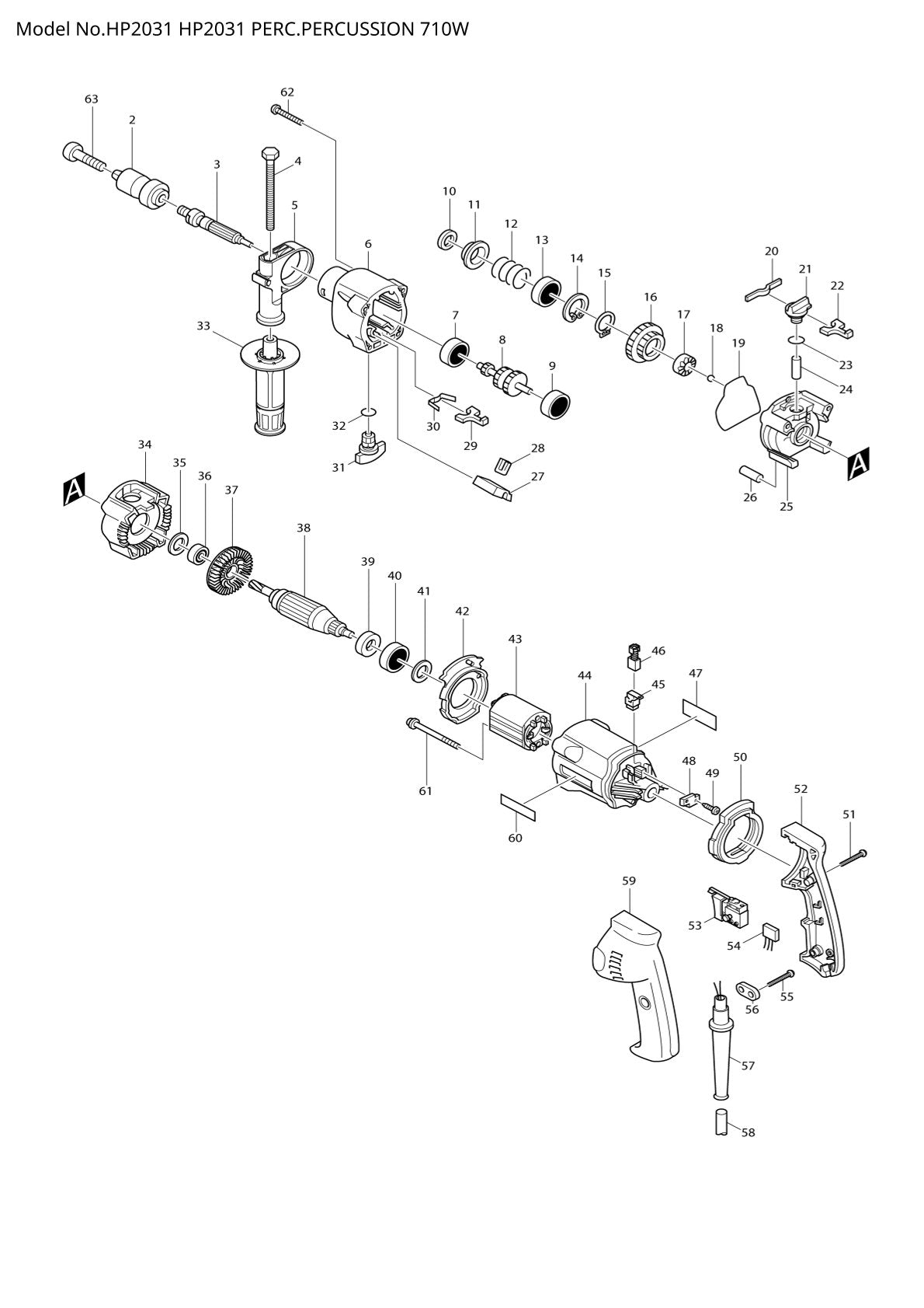 Pièces détachées perceuse à percussion Makita HP2031