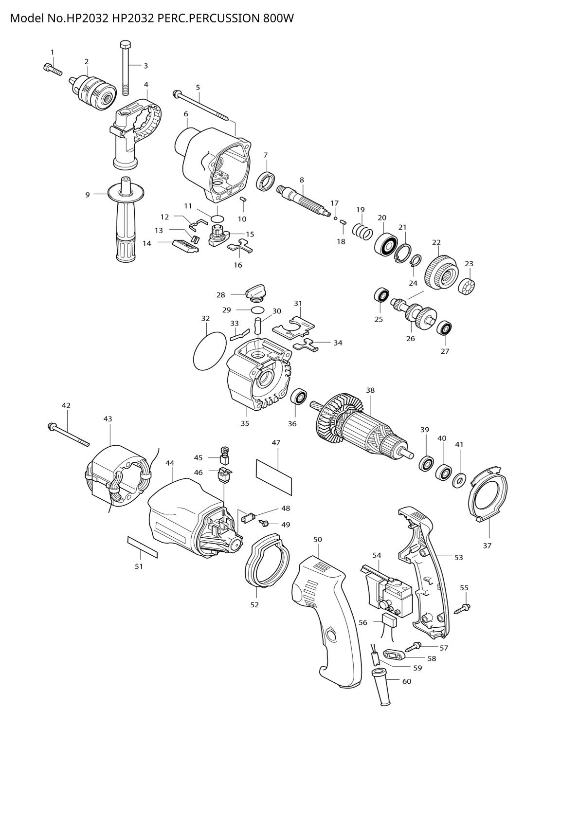 Pièces détachées perceuse à percussion Makita HP2032