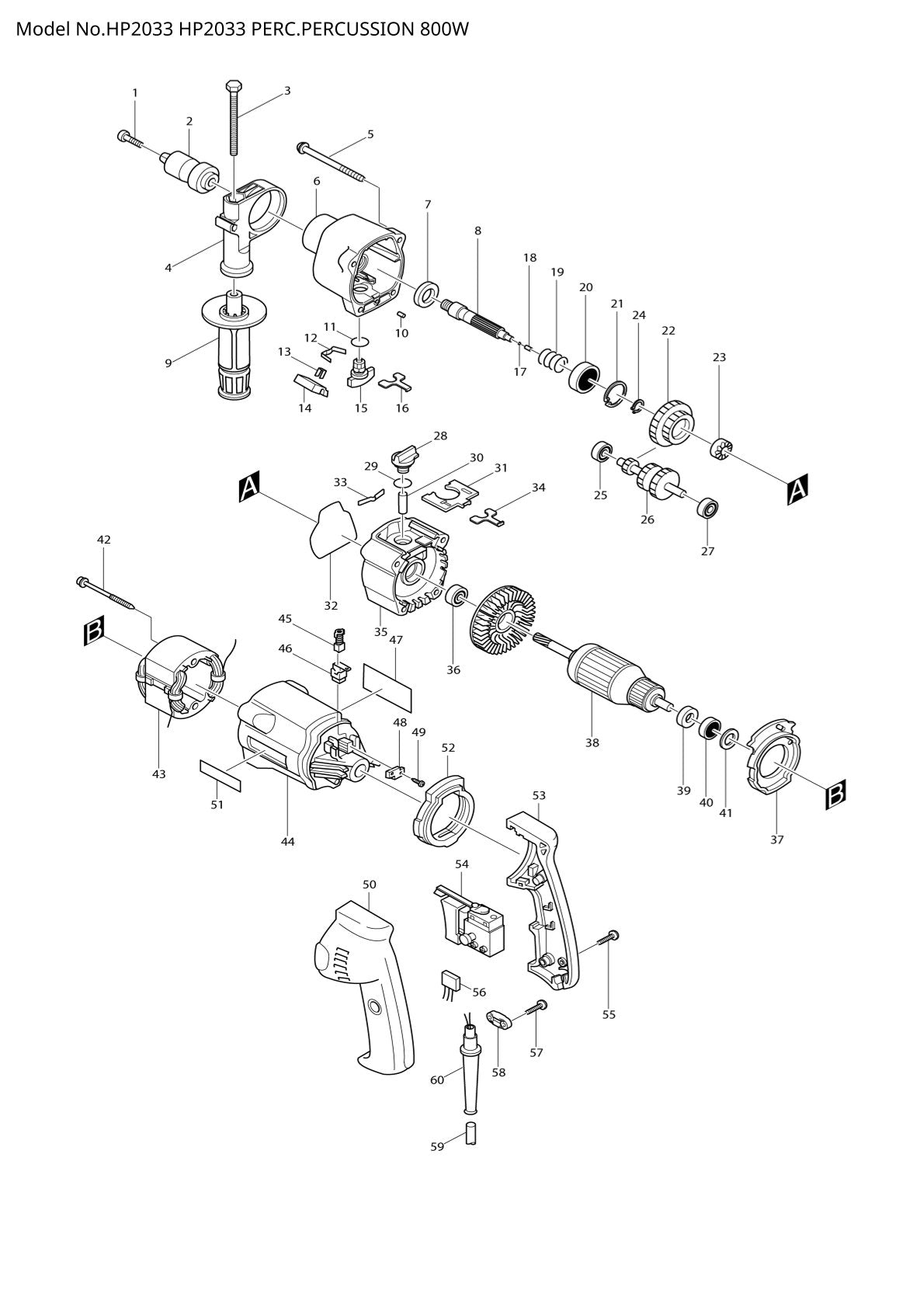Pièces détachées perceuse à percussion Makita HP2033