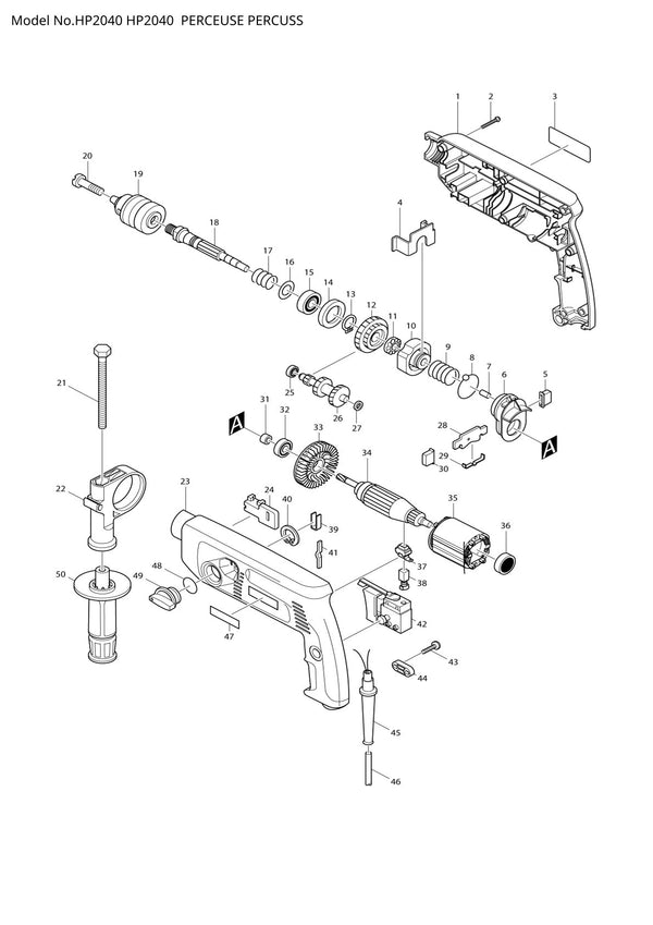 Pièces détachées perceuse à percussion Makita HP2040