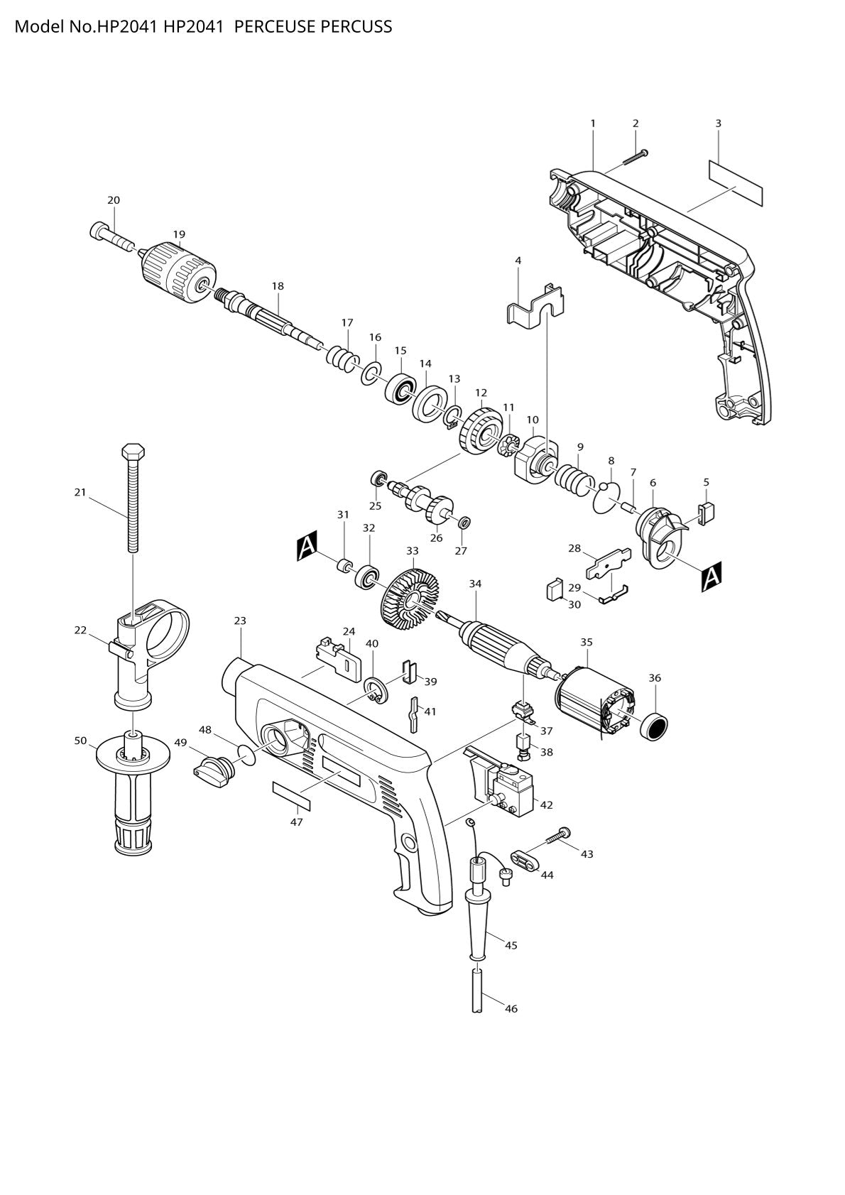 Pièces détachées perceuse à percussion Makita HP2041
