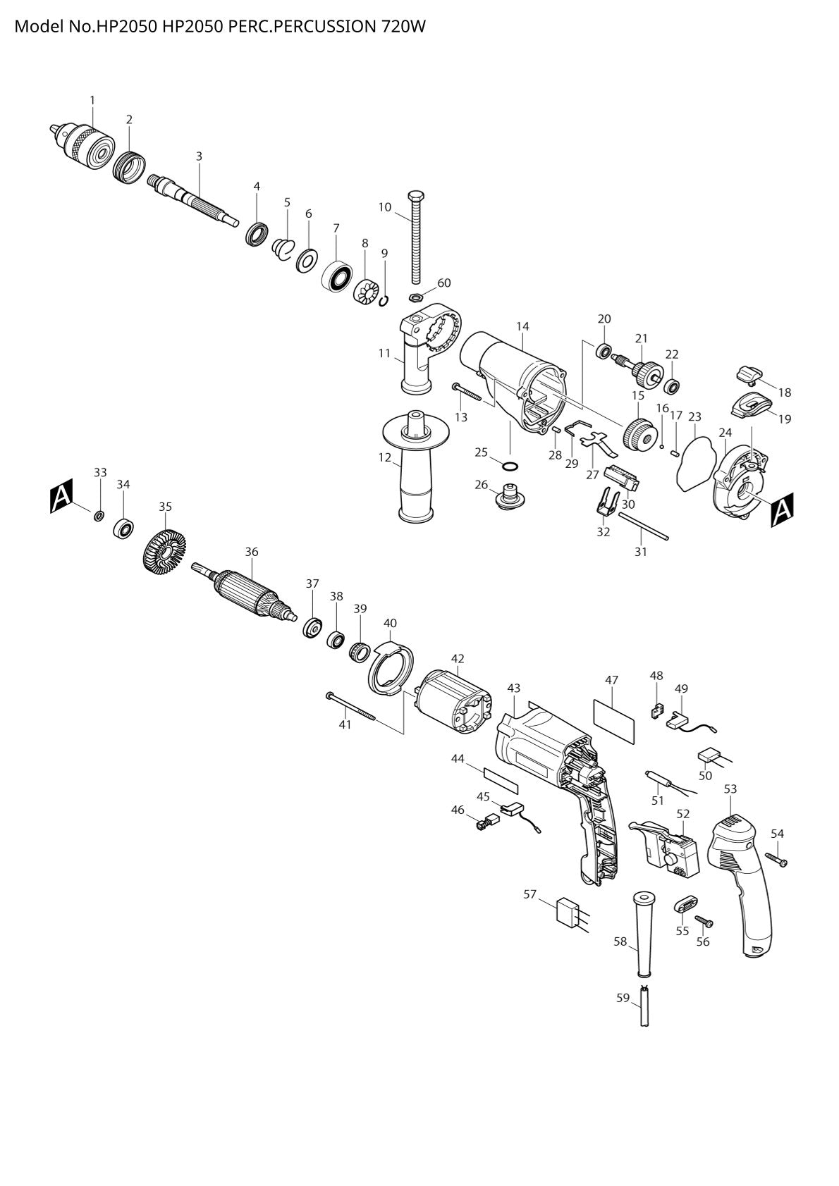 Pièces détachées perceuse à percussion Makita HP2050