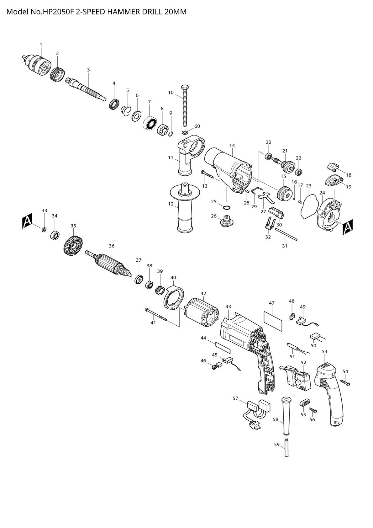 Pièces détachées perceuse à percussion Makita HP2050F