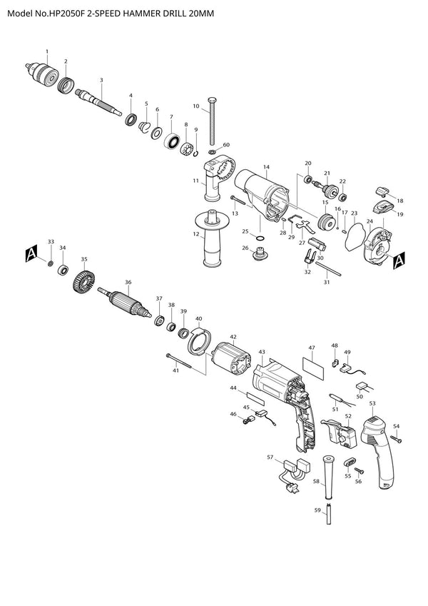 Pièces détachées perceuse à percussion Makita HP2050F