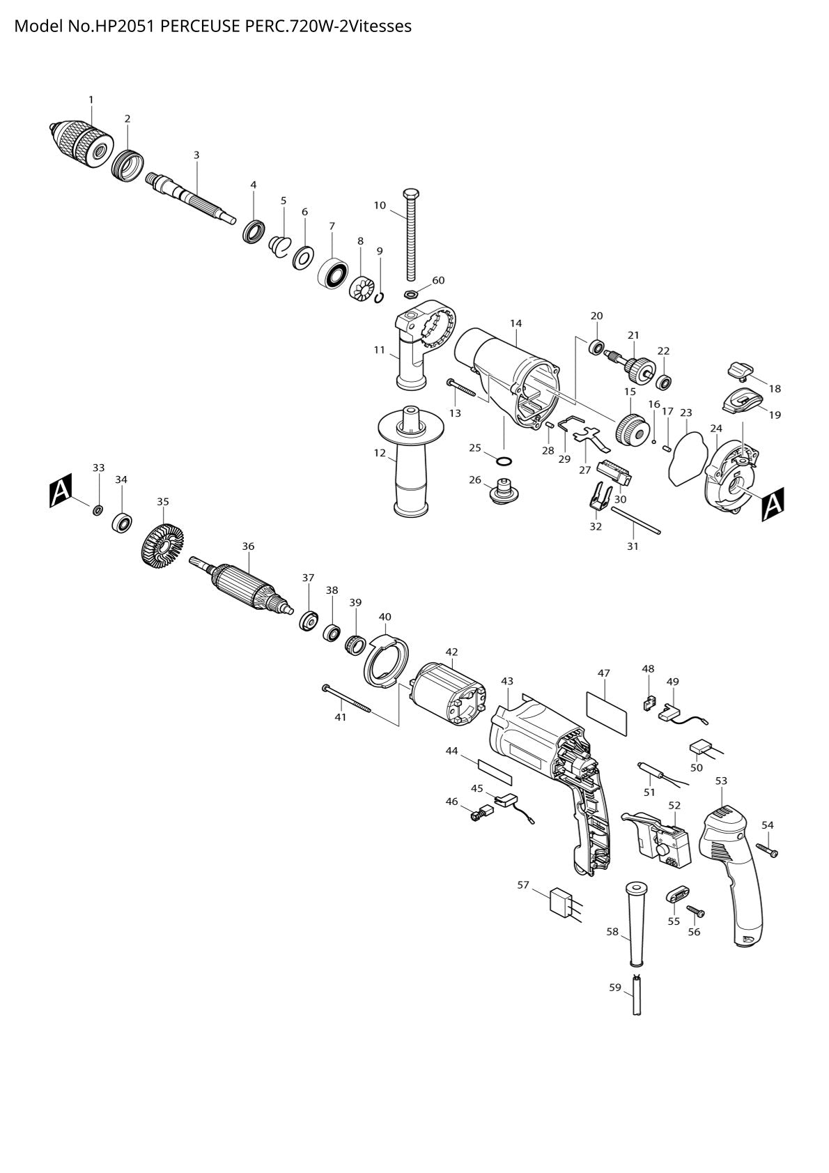 Pièces détachées perceuse à percussion Makita HP2051