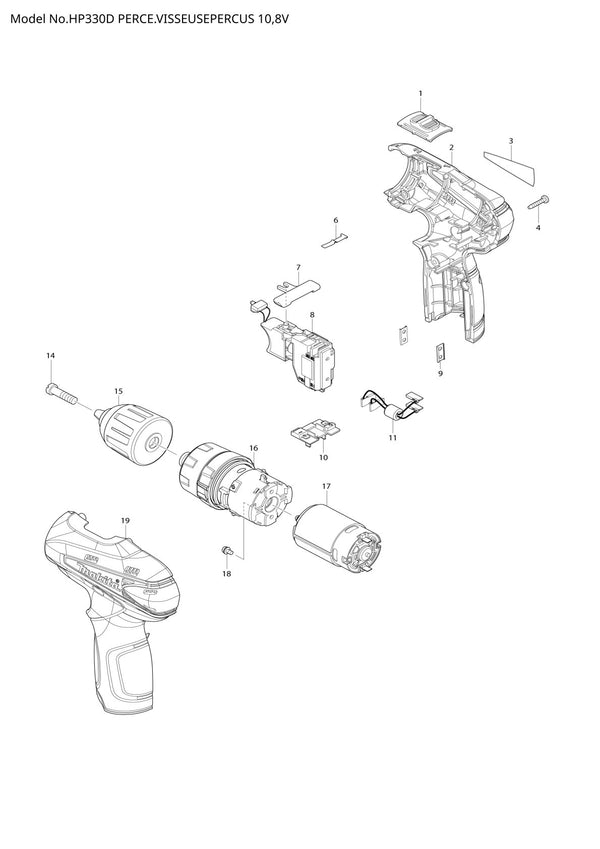 Pièces détachées perceuse-visseuse à percussion sans fil Makita HP330D