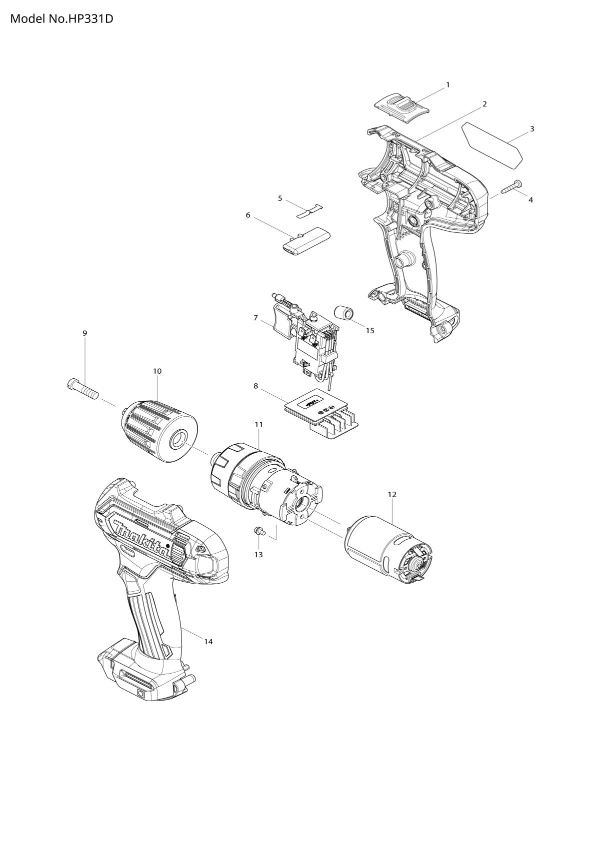 Pièces détachées perceuse-visseuse à percussion sans fil Makita HP331D