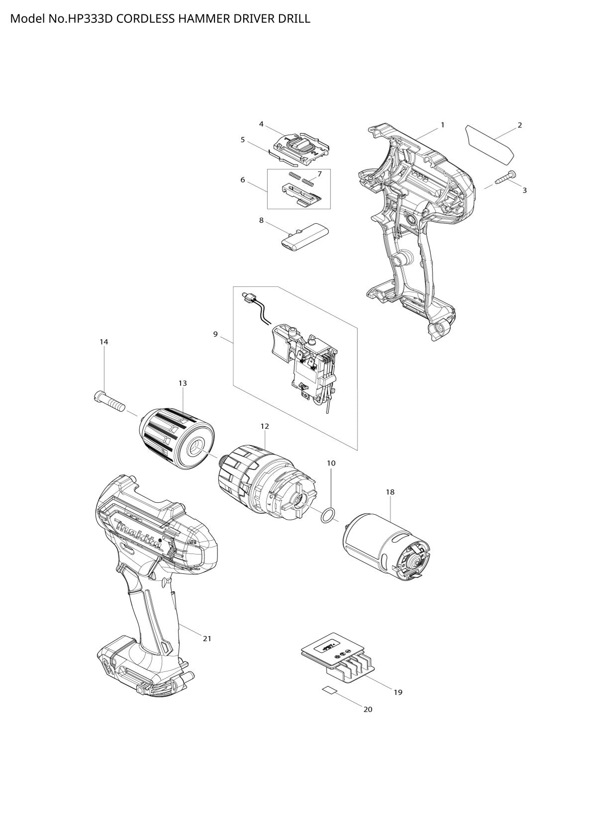 Pièces détachées perceuse-visseuse à percussion sans fil Makita HP333D