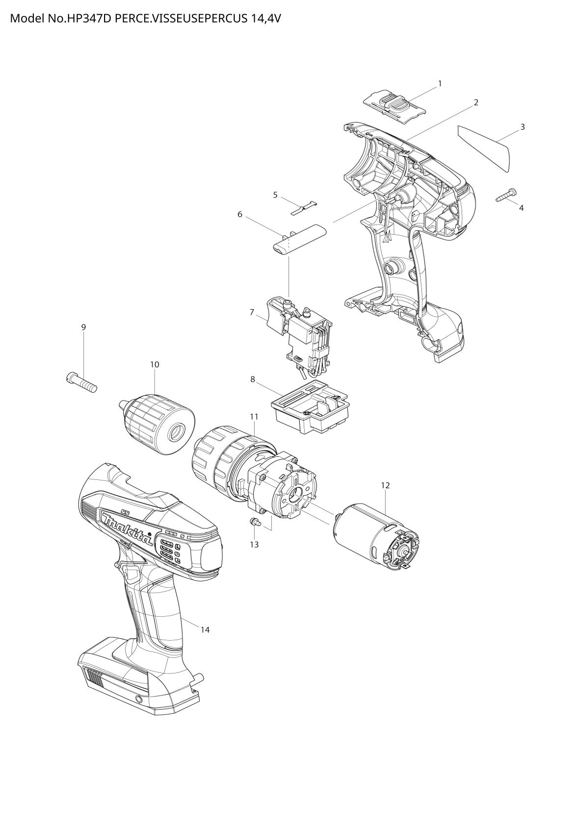 Pièces détachées perceuse-visseuse à percussion sans fil Makita HP347D