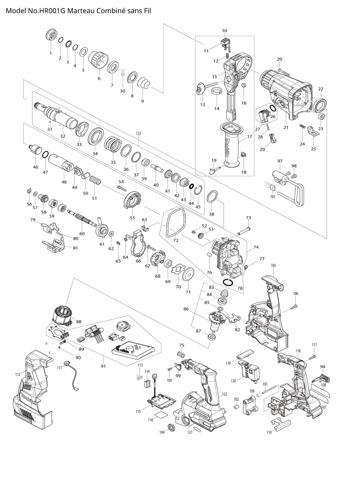 Pièces détachées perforateur burineur sans fil Makita HR001G