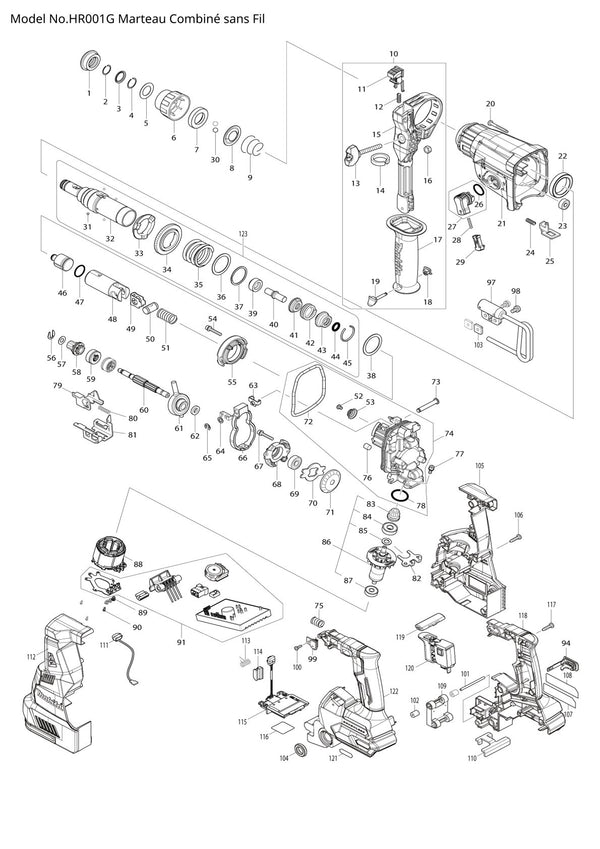 Pièces détachées perforateur burineur sans fil Makita HR001G